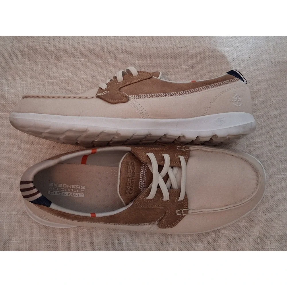 Skechers On-The-Go Boat Shoes Natural Beige Brown Loafers 136070 Mens 9